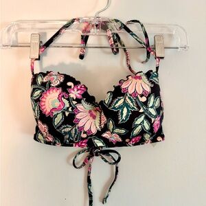 Shade & Shore Floral Black Halter Bikini Top 34B